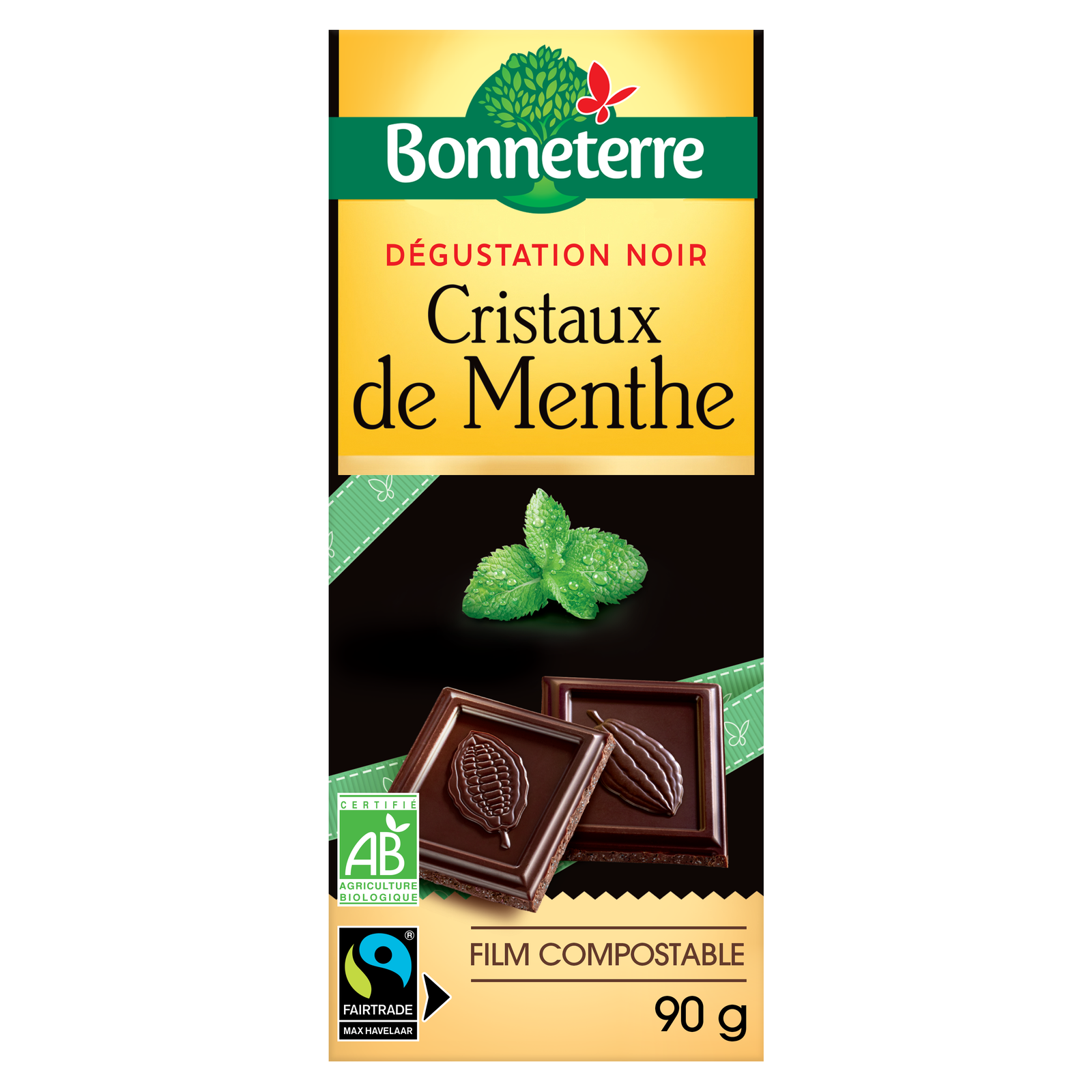 Chocolat noir cristaux de menthe bio et équitable