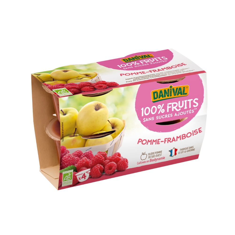 Purée 100% fruits pomme framboise bio - 4x100g