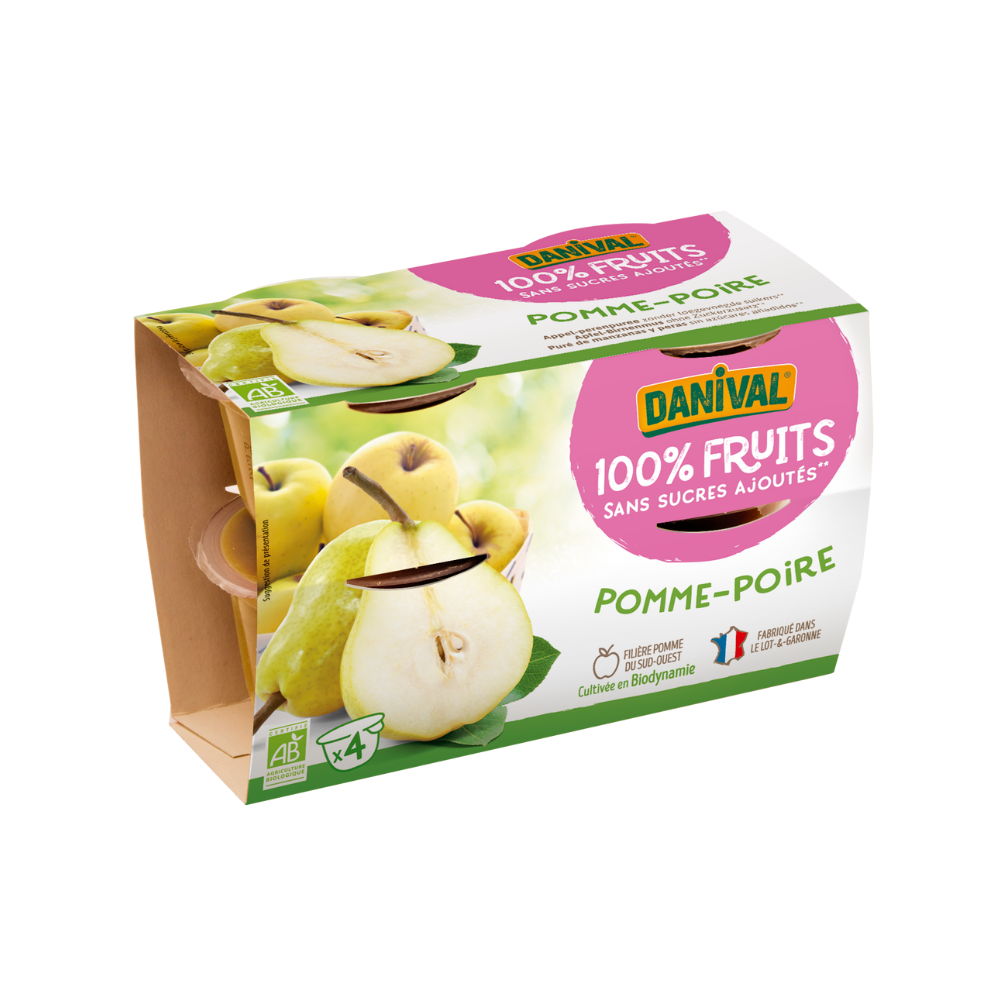 Purée 100% fruits pomme poire bio - 4x100g