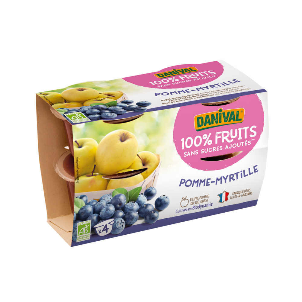 Purée 100% fruits pomme myrtille bio - 4x100g
