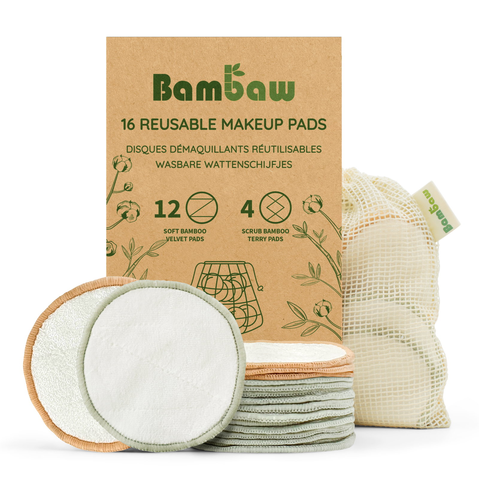 Disques démaquillants en bambou x 16
