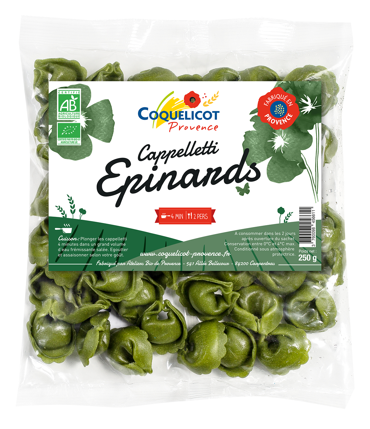 Cappelleti frais aux epinards bio