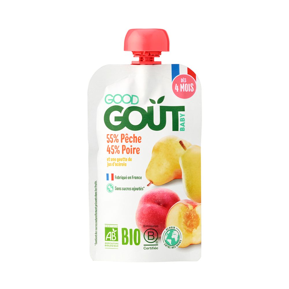 Gourde pêche poire bio (dès 4 mois) - 120g