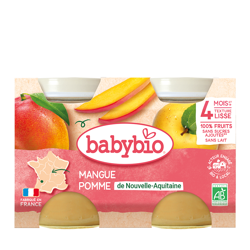 Petits pots mangue pomme bio (dès 4 mois) - 2x130g