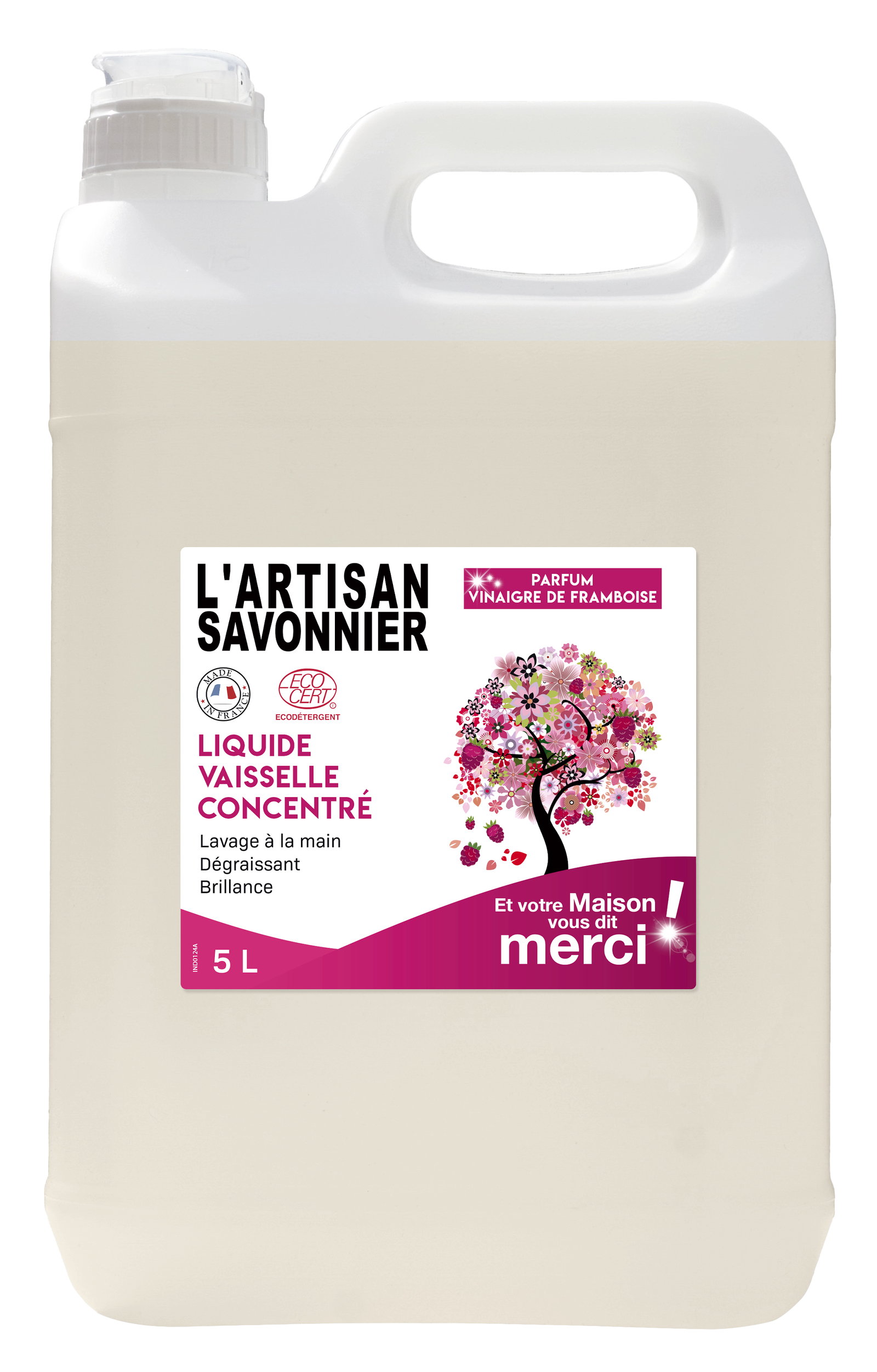Liquide vaisselle concentré vinaigre framboise - 5L