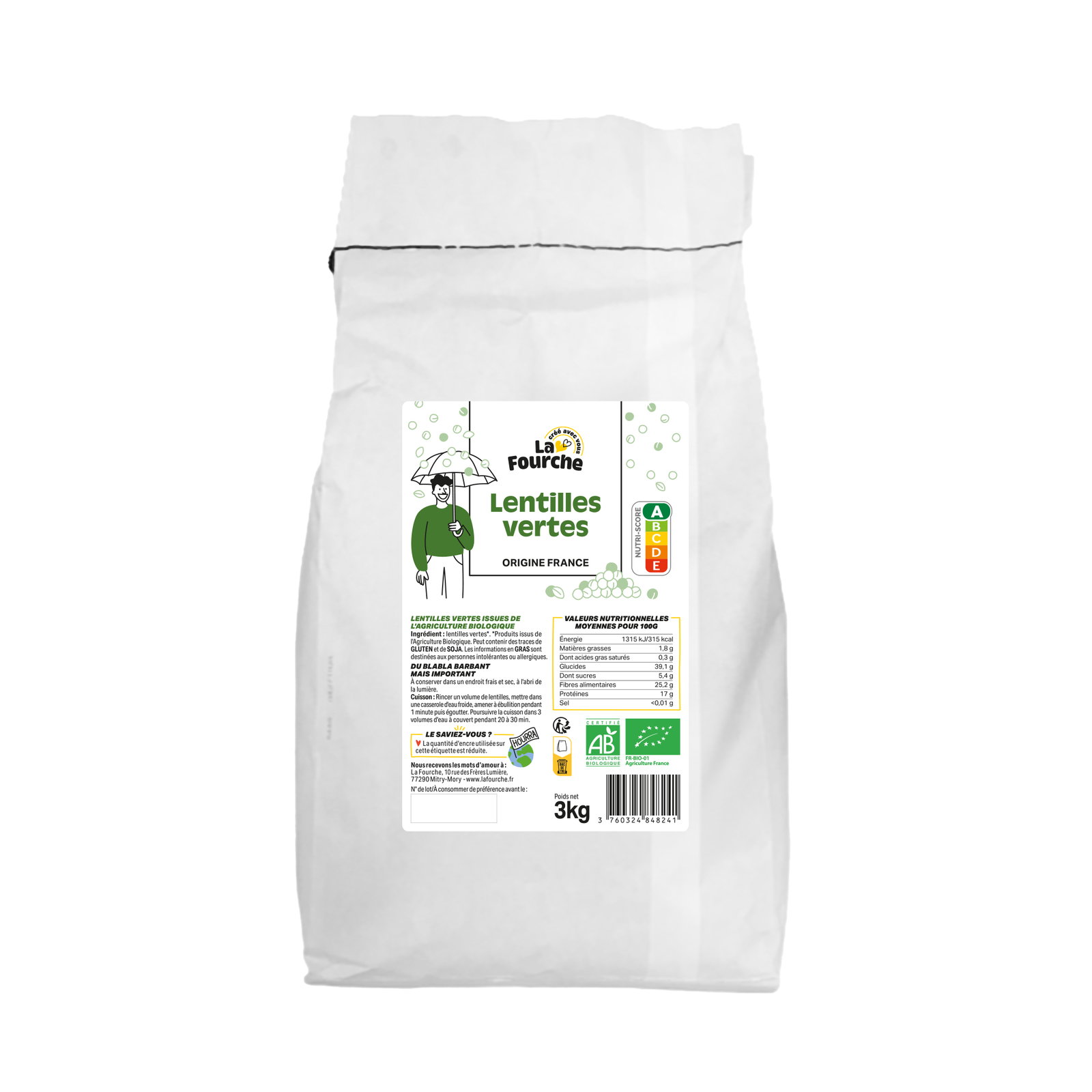 Lentilles vertes bio origine France - 3kg