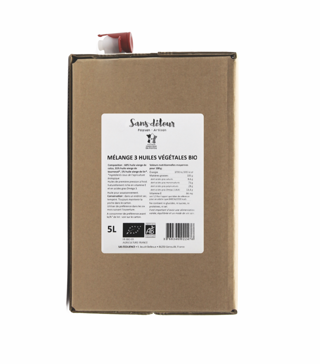 Mélange 3 huiles oméga colza tournesol lin origine France bio