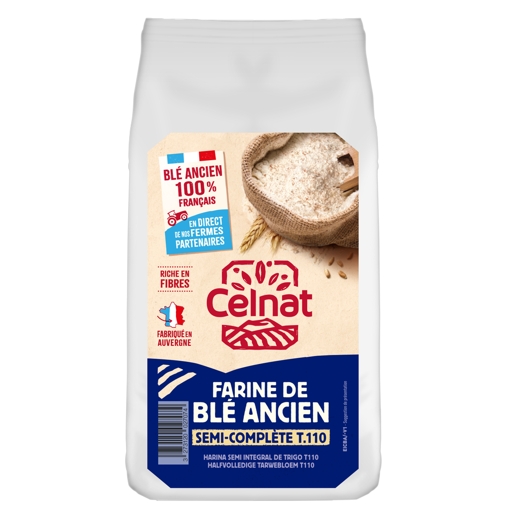 Farine de blés anciens semi-complète T110 bio