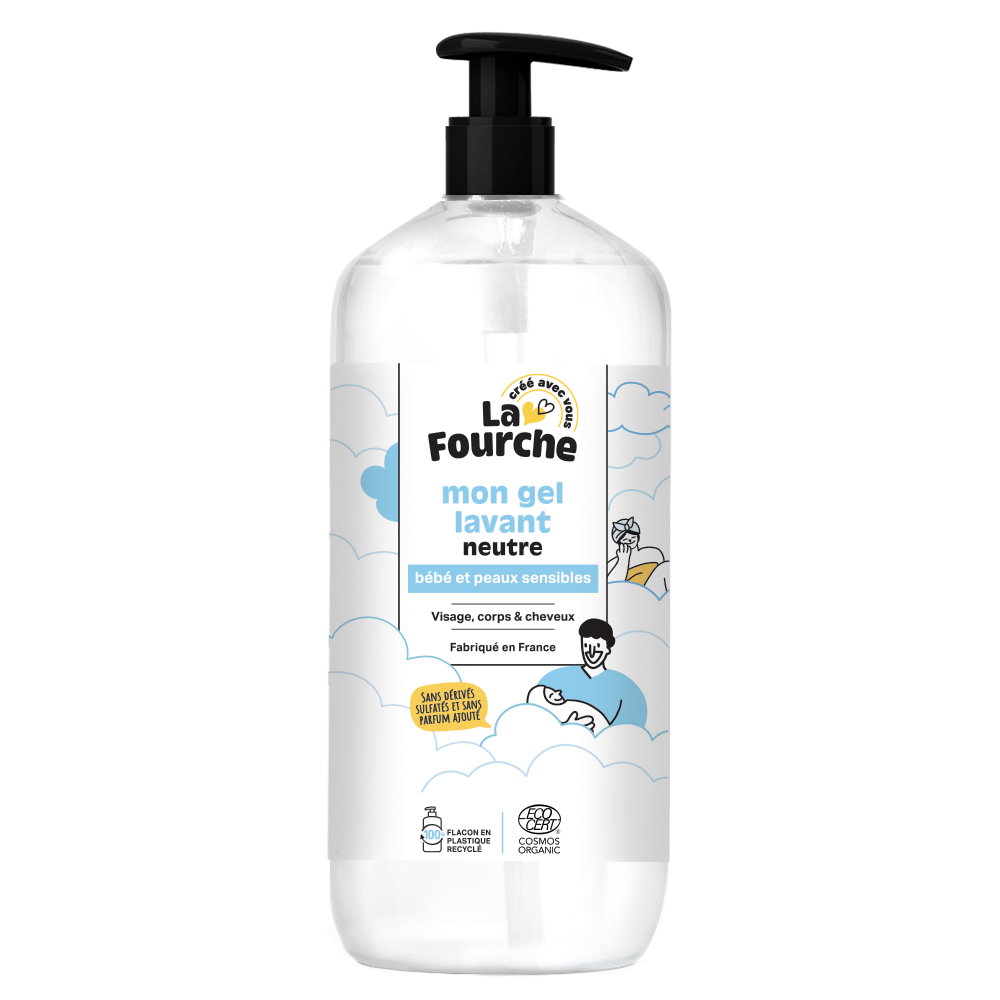 Gel douche lavant neutre certifié Cosmos Organic - 1L
