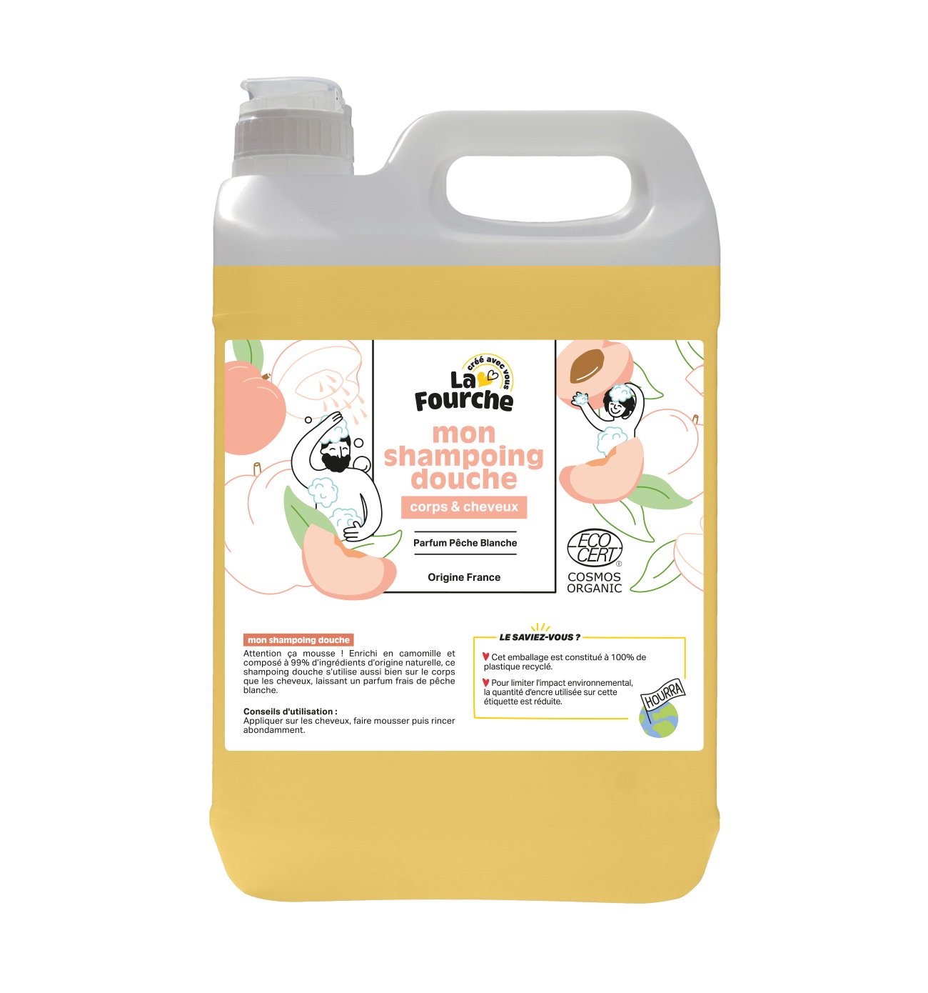 Shampoing douche pêche blanche certifié Cosmos Organic - 5L