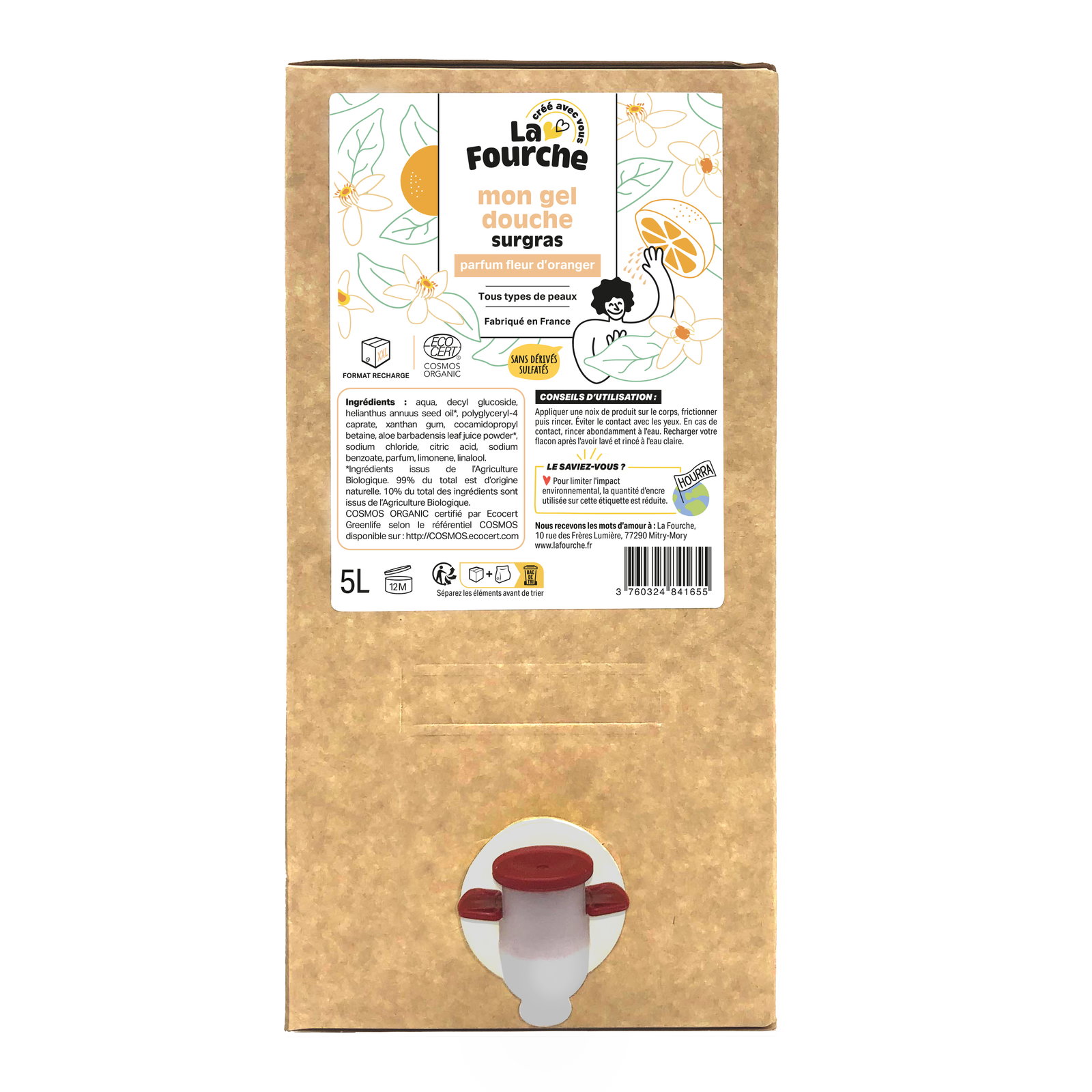 Gel douche fleur d'oranger certifié Cosmos Organic - 5l