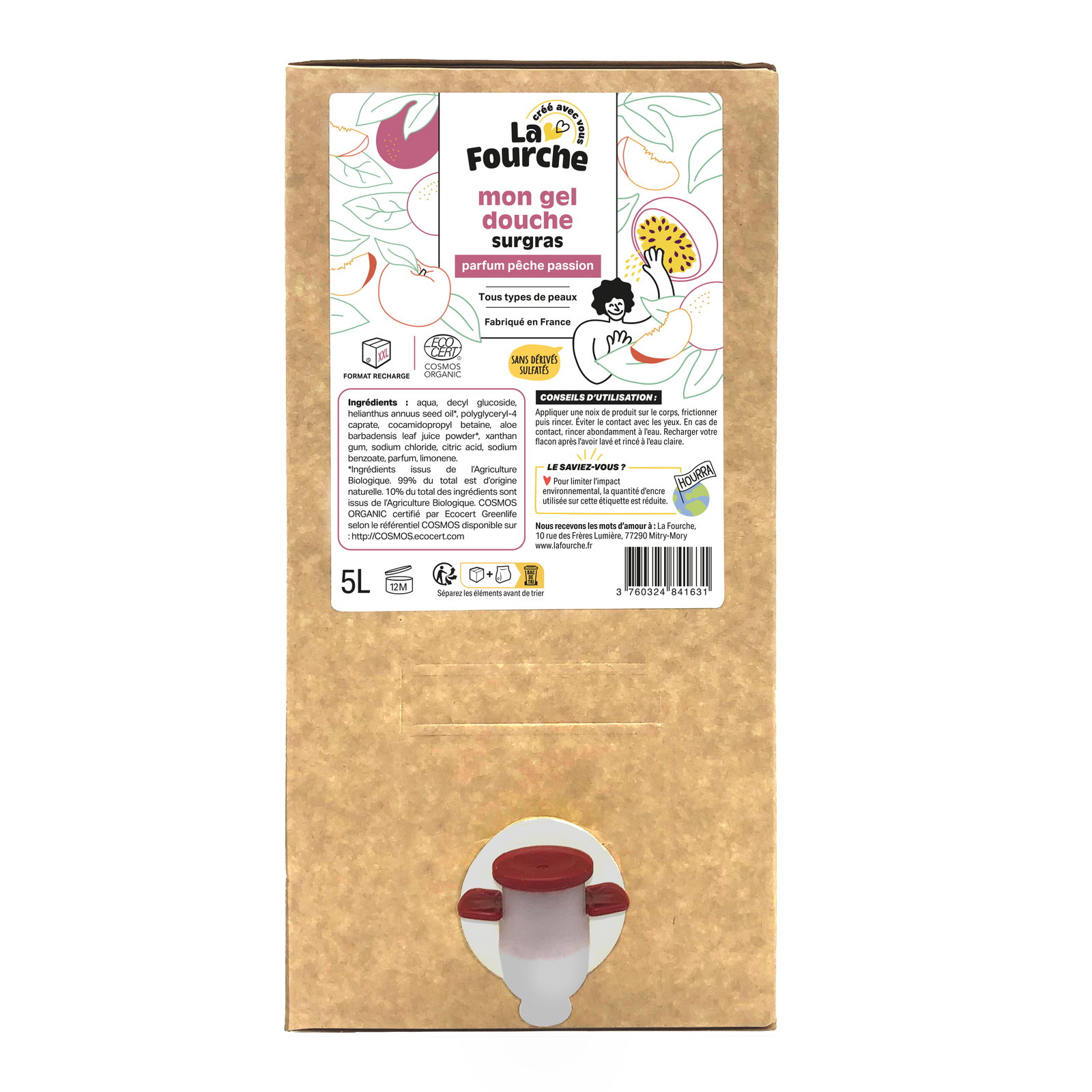 Gel douche pêche passion certifié Cosmos Organic - 5l