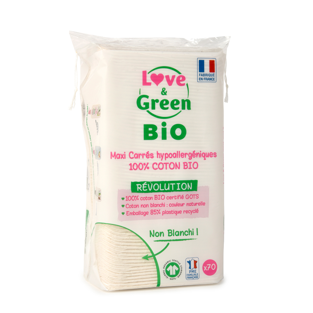 Maxi carrés de coton non-blanchis bio x 70