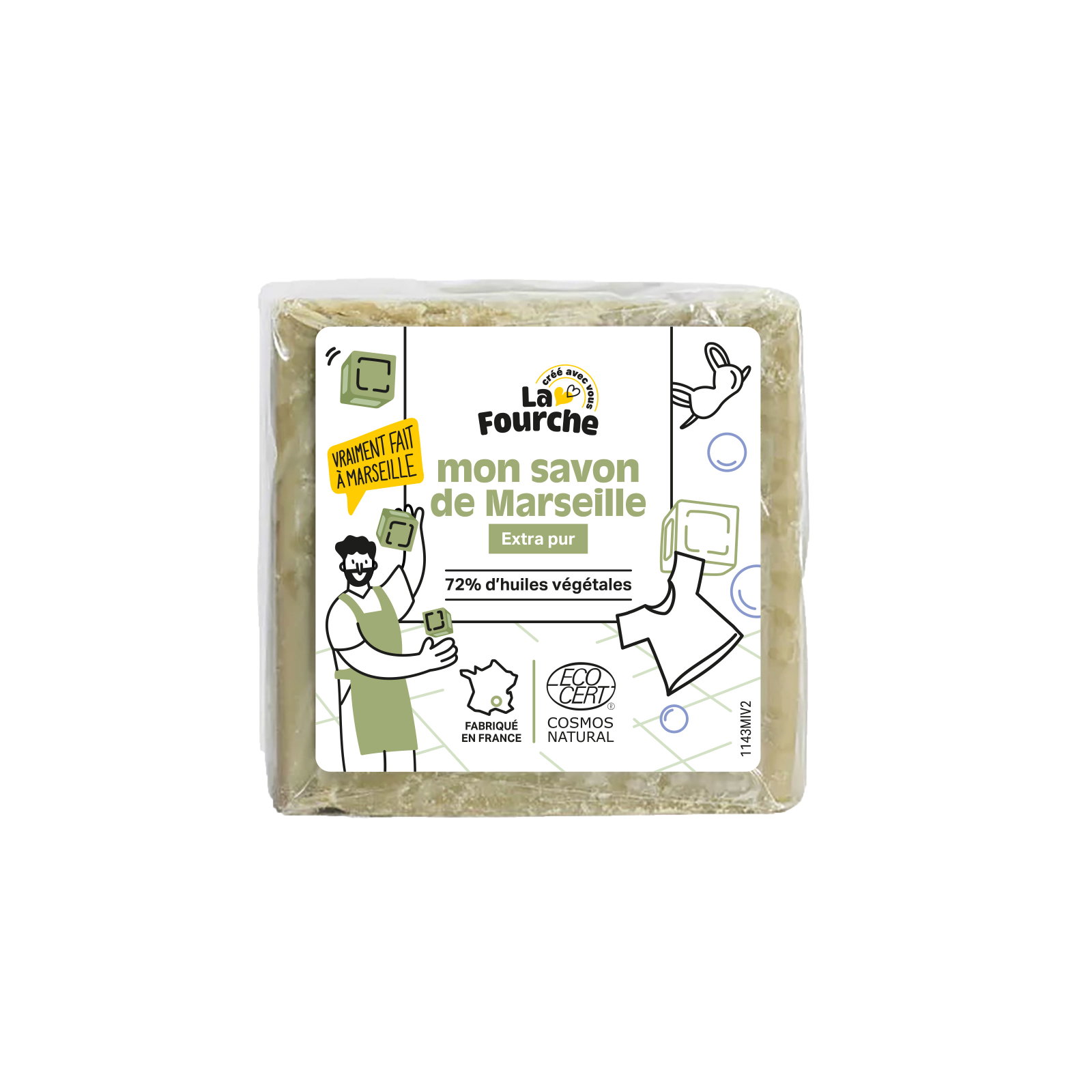 Cube de savon de Marseille certifié Cosmos Natural - 300g
