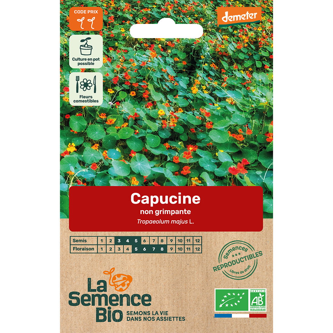 Graines bio de capucine variété nasturtium
