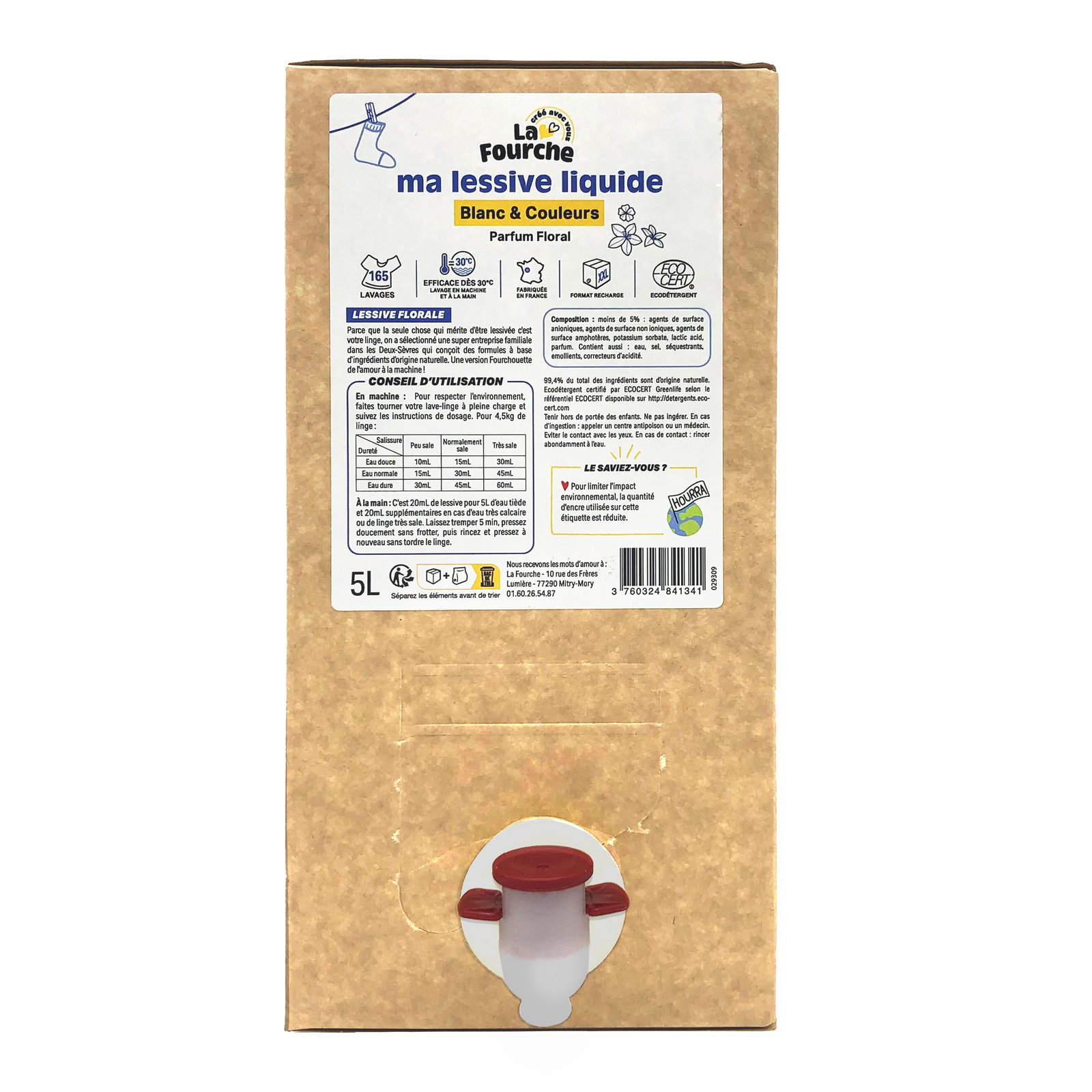 Lessive liquide blanc et couleurs certifiée Ecodétergent