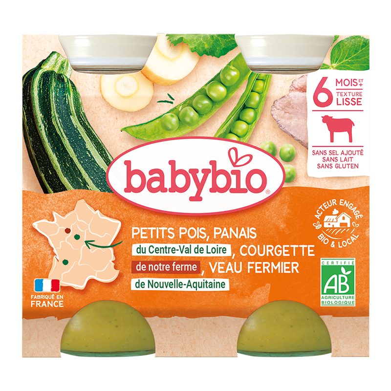 Petits pots midi petits pois panais courgette veau bio (dès 6 mois) - 2x200g