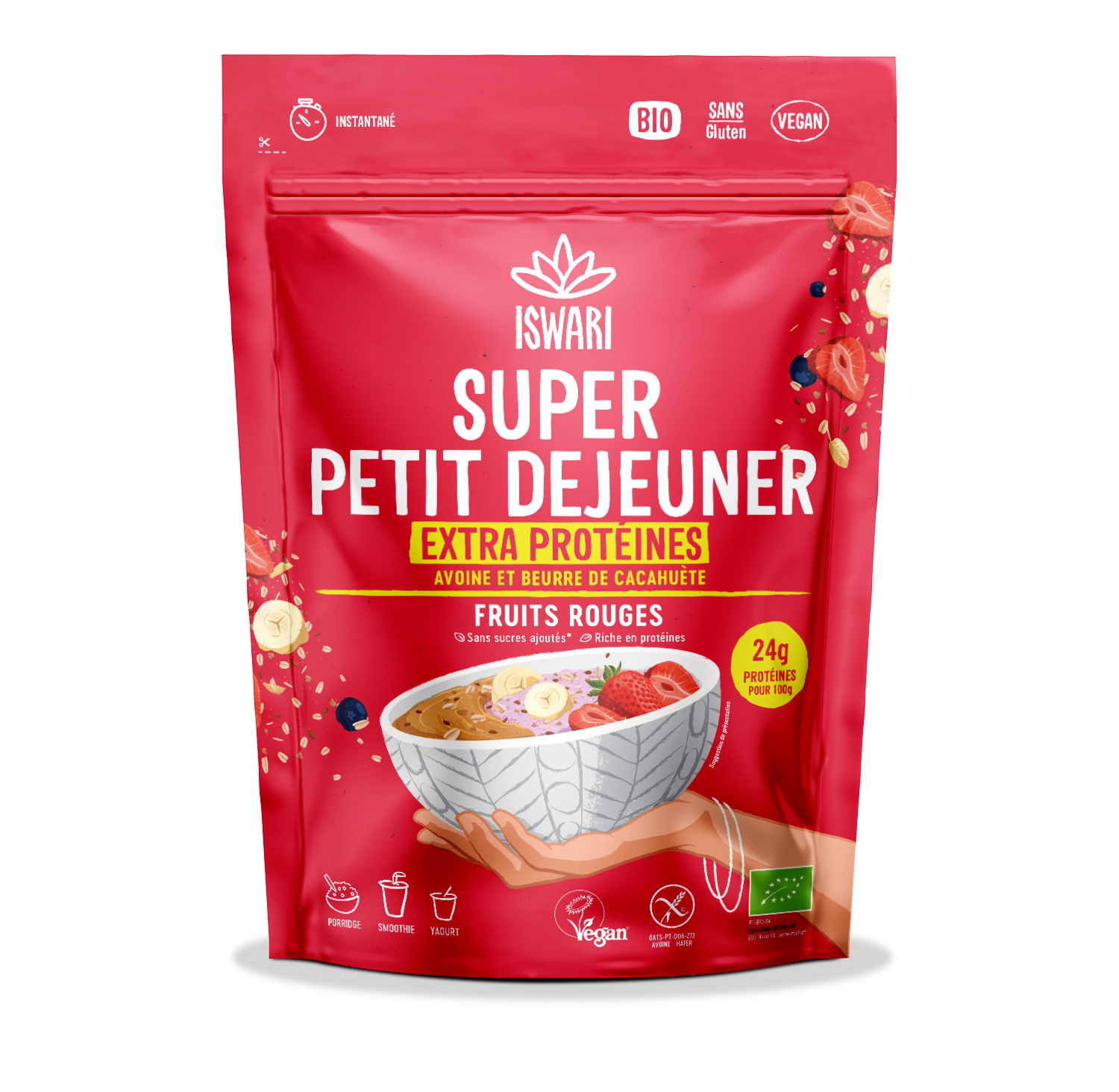 Petit déjeuner extra protéiné fruits rouges cacahuètes bio