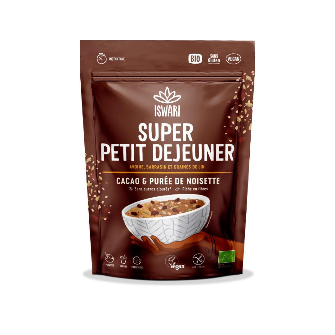 Super petit déjeuner cacao et purée de noisette bio
