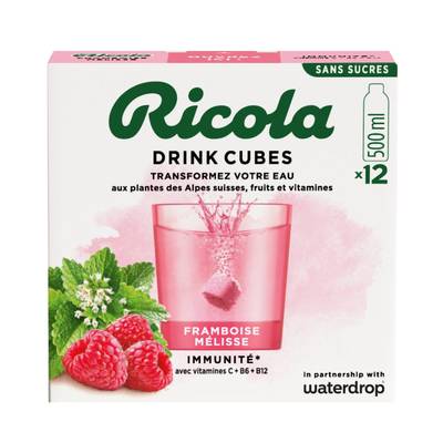 Ricola Cubes d'hydratation saveur framboise mélisse - 12 cubes, 25,8g