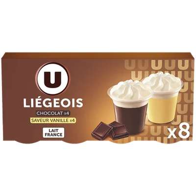 Liégeois saveur chocolat et vanille, U   (8 x 100 g)