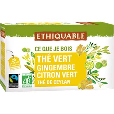 Thé vert gingembre citron vert Ceylan BIO, Equitable (20 sachets, 36 g)