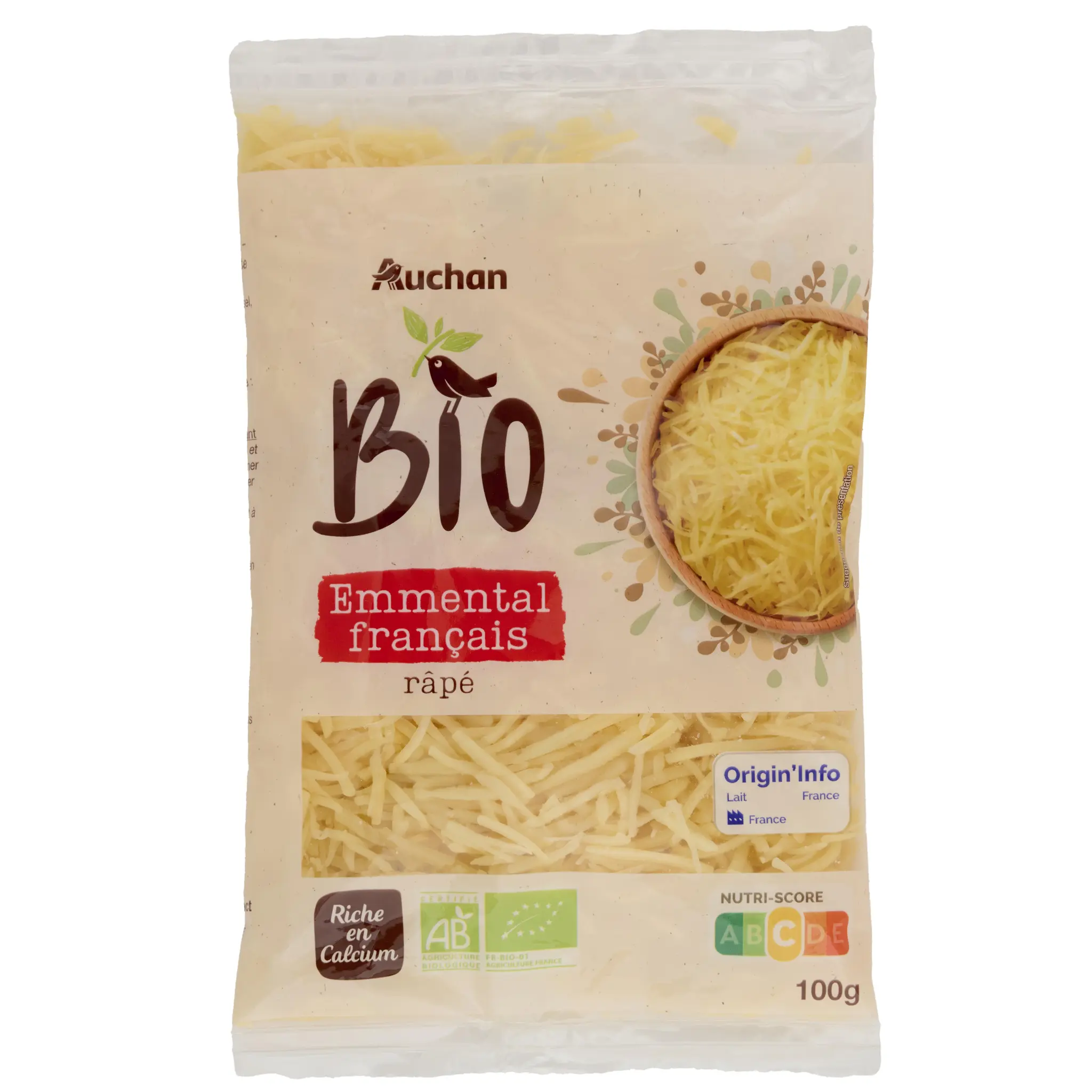 AUCHAN BIO Emmental râpé doux et fruité