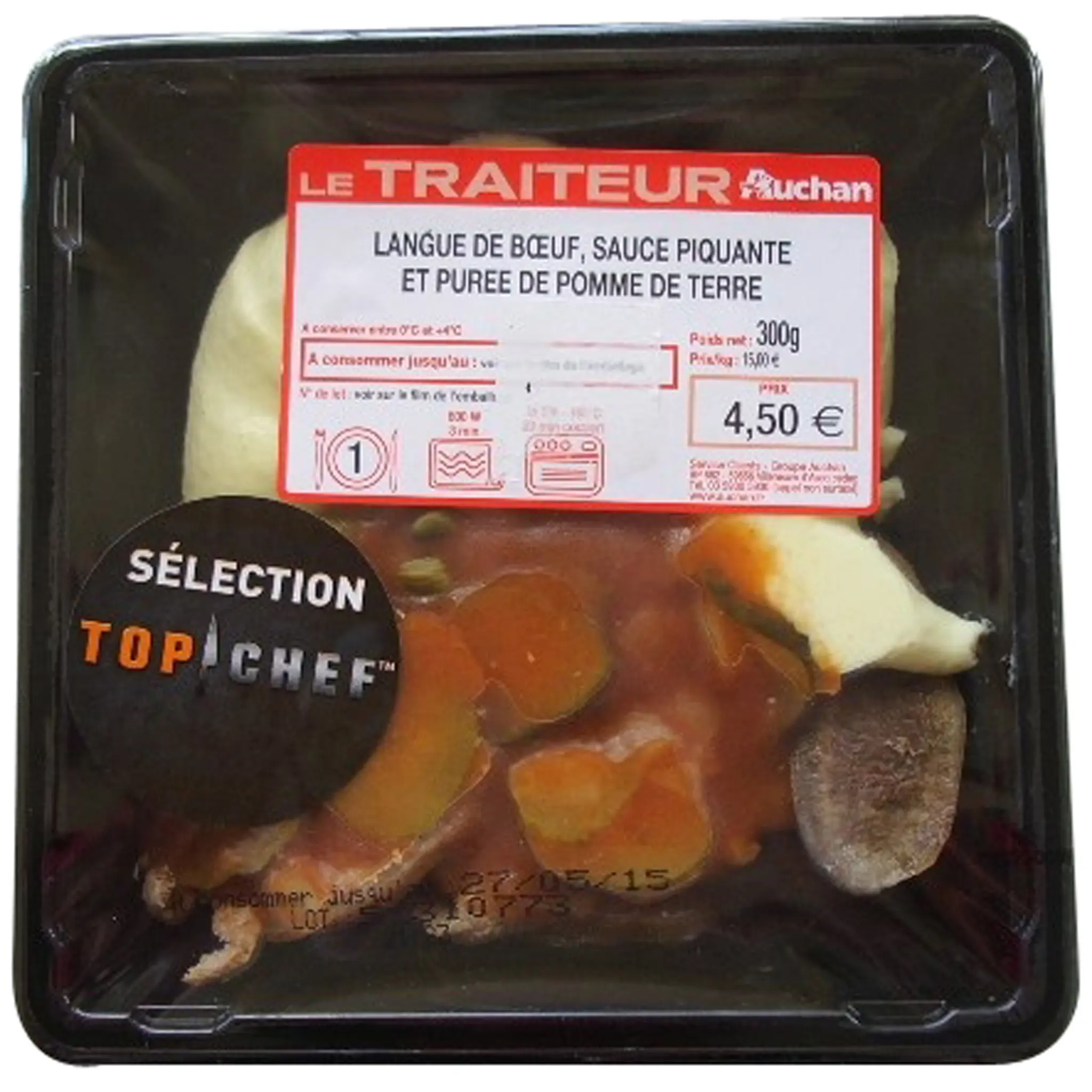 AUCHAN LE TRAITEUR Langue de boeuf sauce piquante et purée de pomme de terre