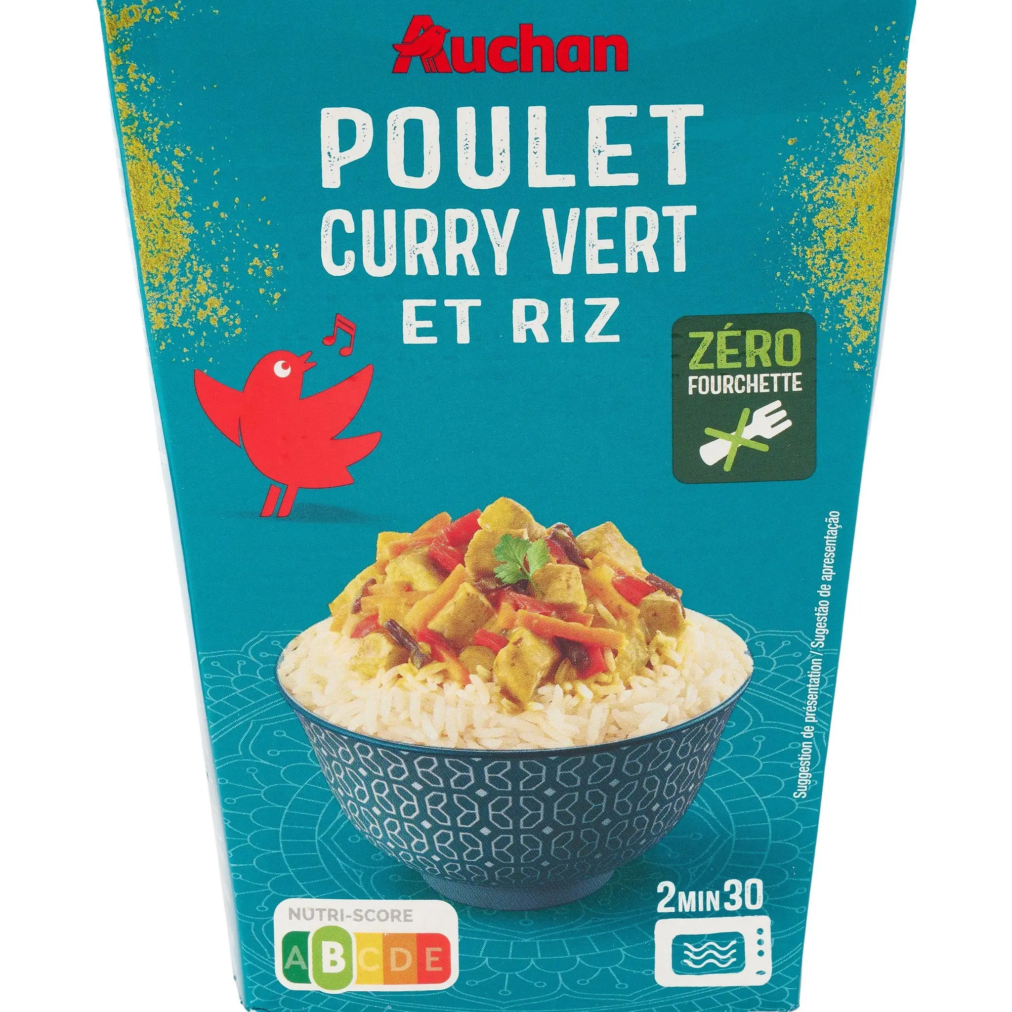 AUCHAN Box poulet curry vert et riz