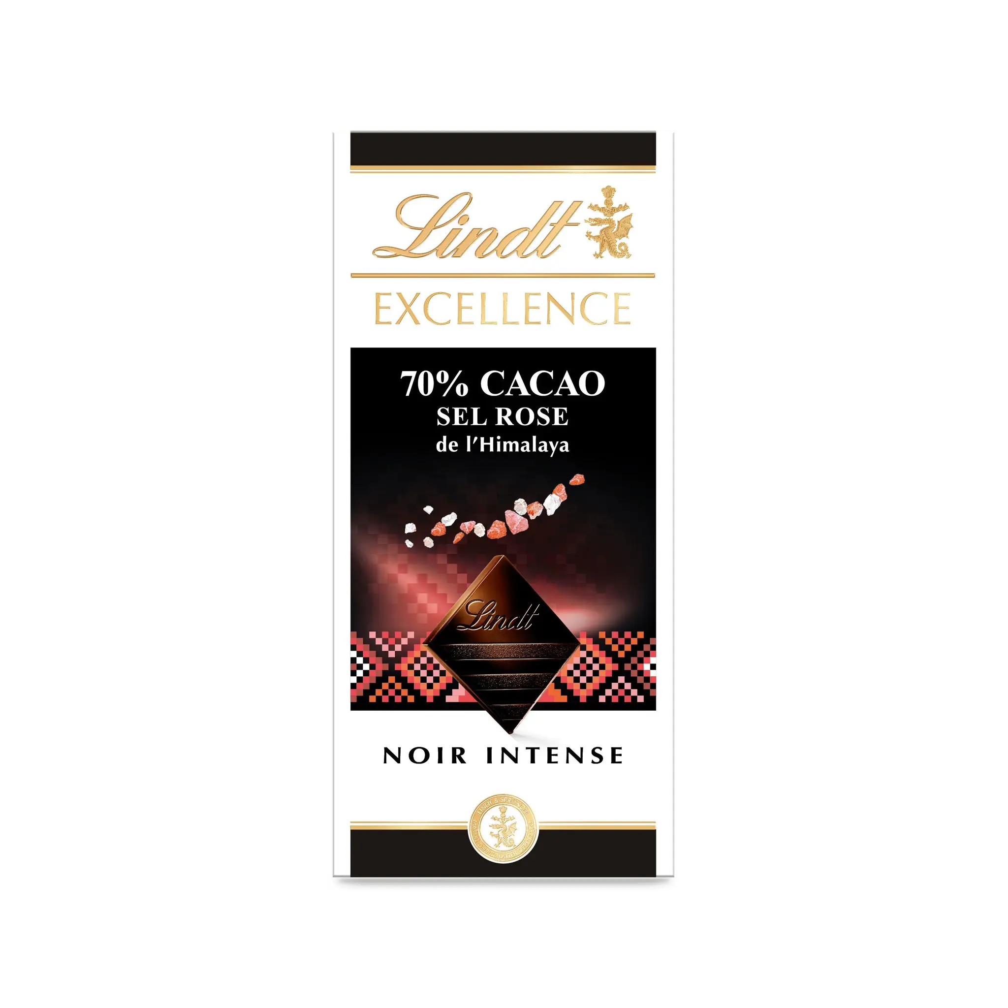 LINDT Excellence Tablette de chocolat noir 70% cacao au sel rose de l'Himalaya