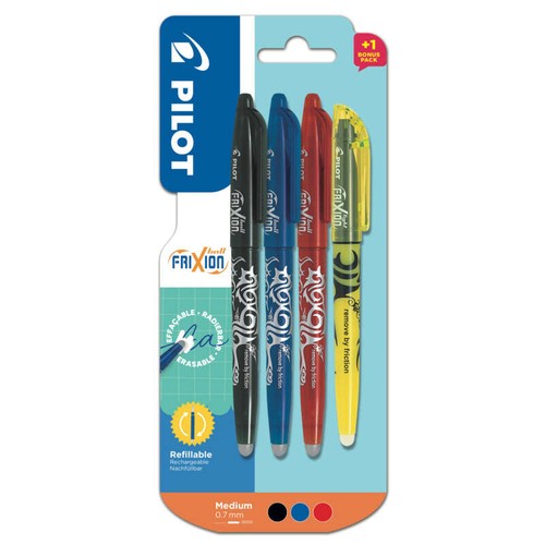 Pilot 3 Stylos Effaçables Frixion Ball + 1 Surligneur
