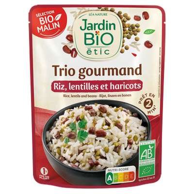 Trio gourmand riz lentilles et haricots, Jardin Bio  (220 g)