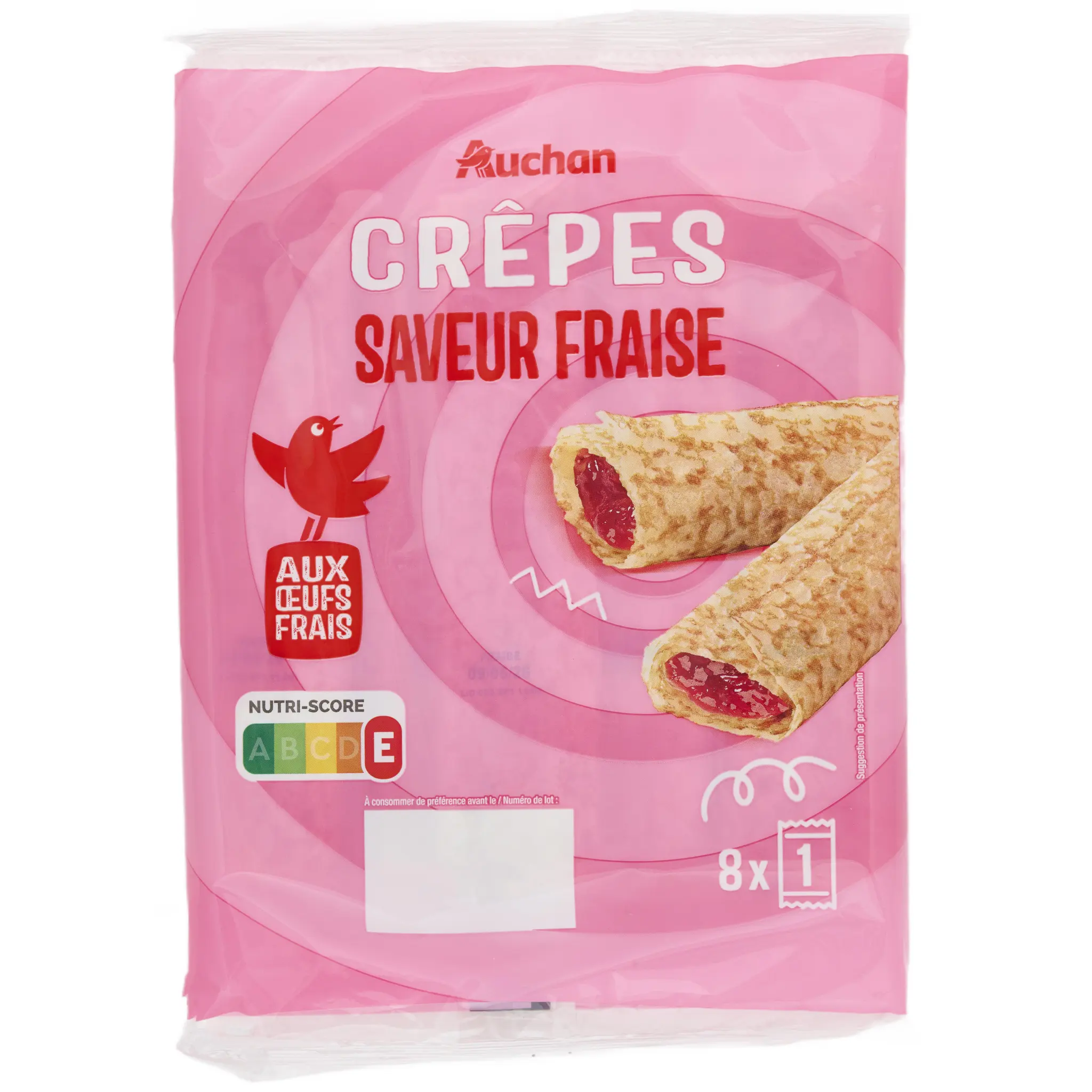AUCHAN Crêpes fourrées saveur fraise sachets individuels