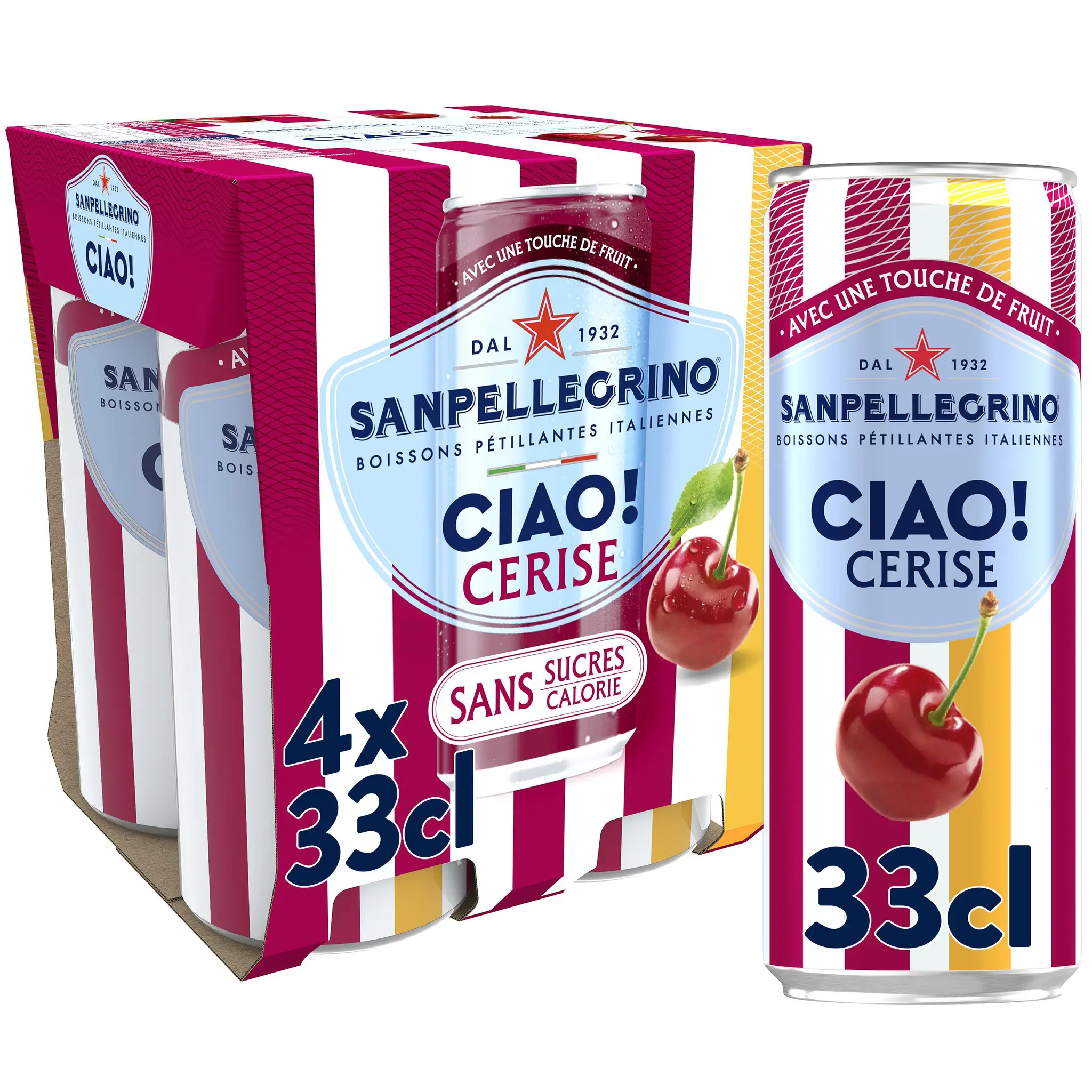 SAN PELLEGRINO Ciao! Boisson gazeuse aromatisée cerise sans sucres boîtes