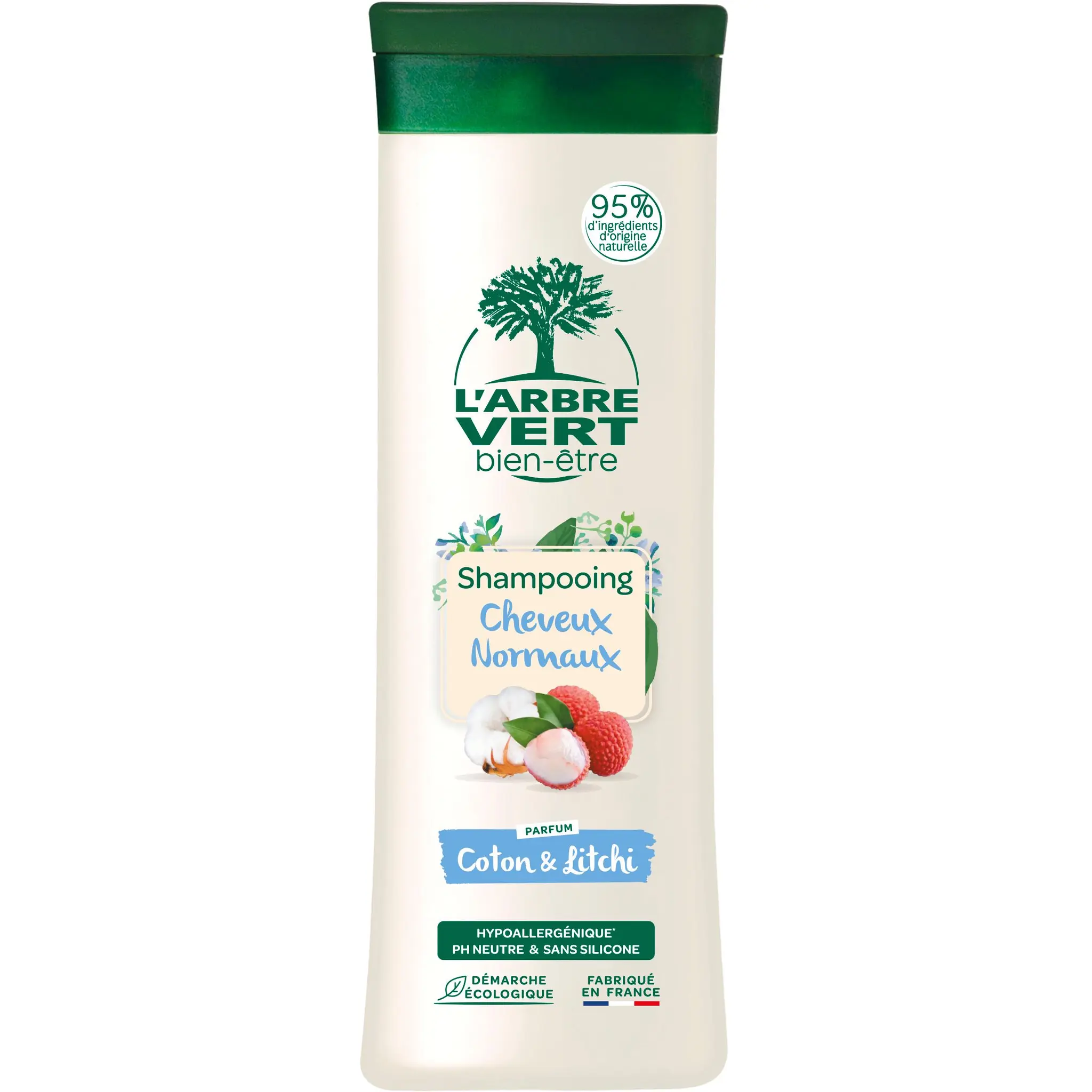 L'ARBRE VERT Shampoing cheveux normaux parfum coton et litchi hyppoallergénique