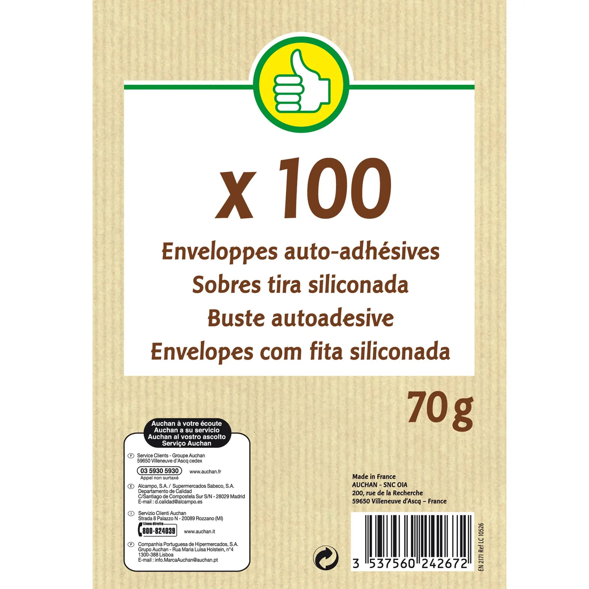 POUCE Enveloppes auto-adhésives 114x162mm - 100 pièces - Blanc