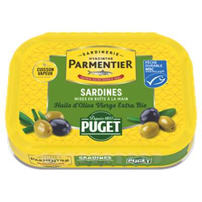 Sardines huile olive vierge BIO, Parmentier  (120 g)