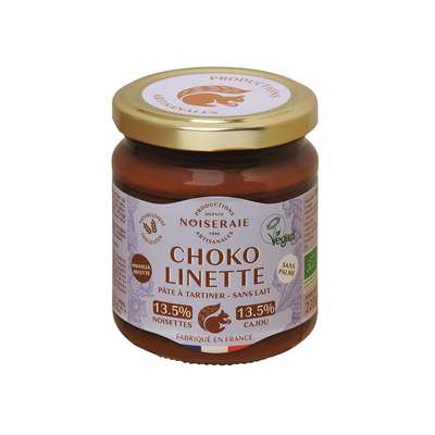 Pâte à tartiner chokolinette, noisette 13,5% & cajou 13,5% Bio, Noiseraie (220 g)