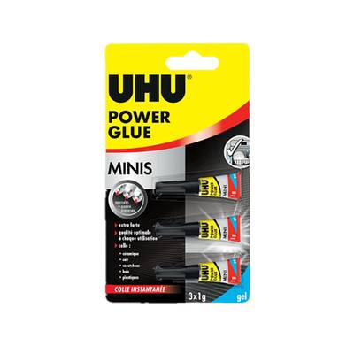 Uhu Colle instantanée Power Glue Minis tubes, 3 x 1g