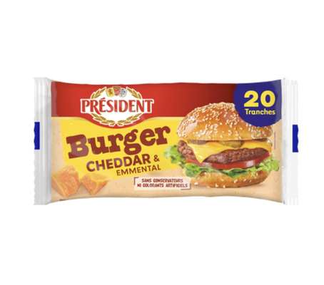Cheddar et emmental Burger en tranches, Président (x 20, 340 g)