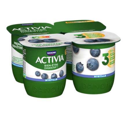 Yaourt au bifidus saveur Myrtille, Activia (4 x 125 g)