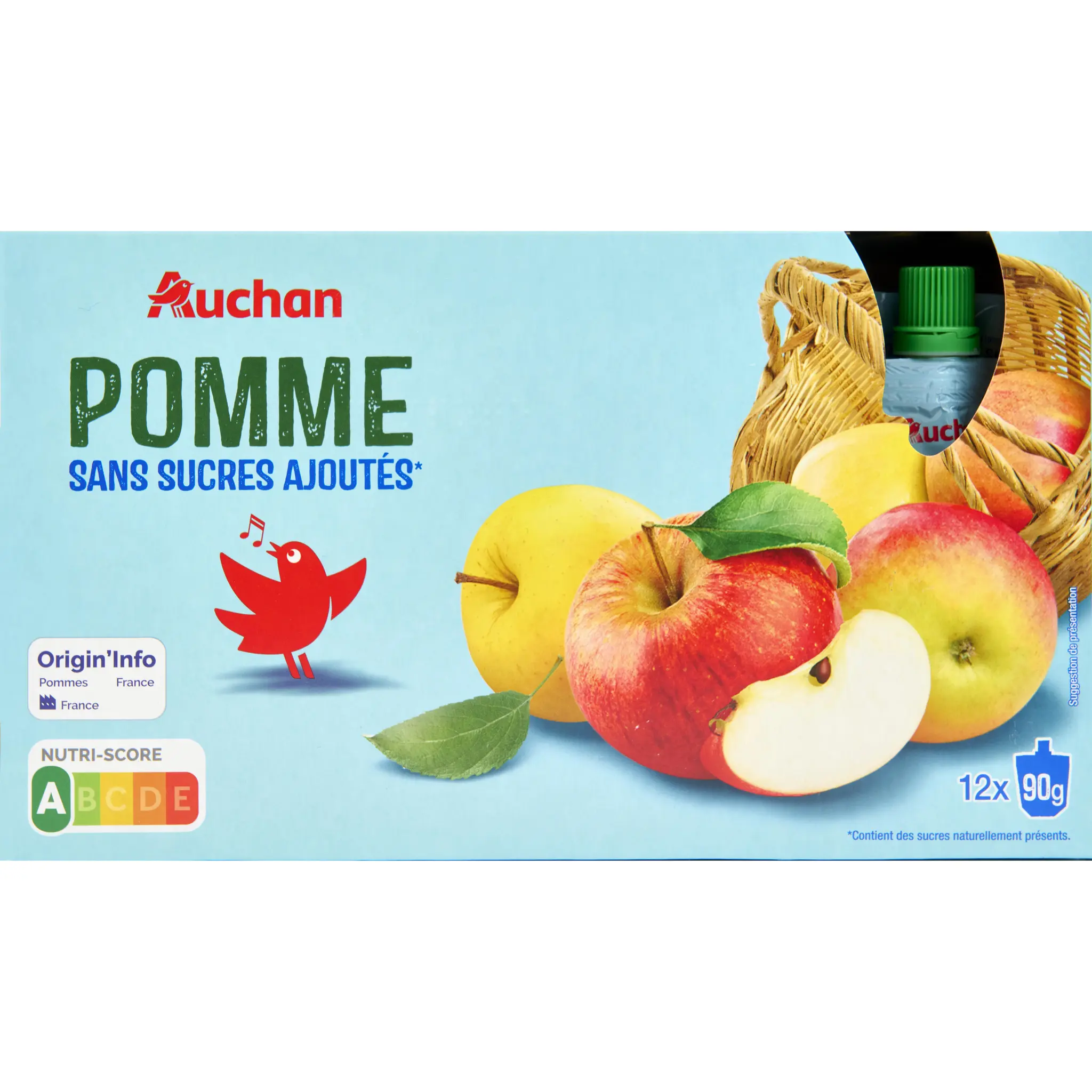 AUCHAN Gourdes compote de pomme sans sucres ajoutés