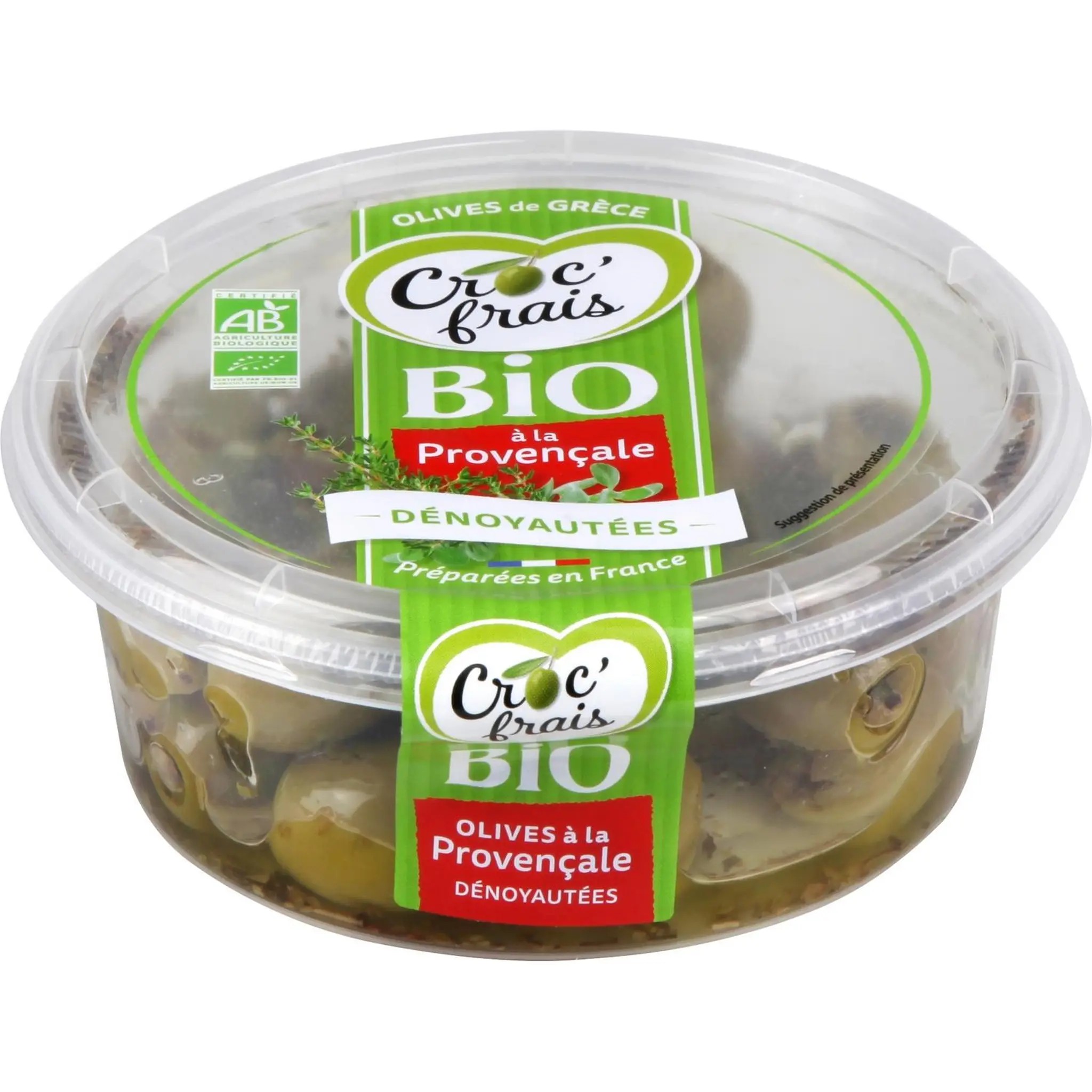 CROC'FRAIS Olives vertes bio dénoyautées à la provençale