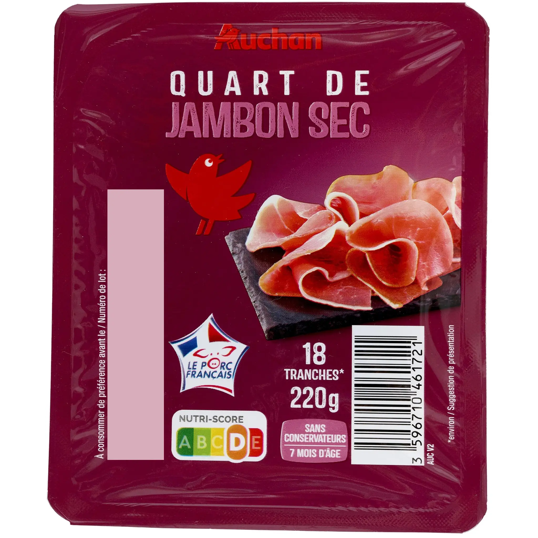 AUCHAN Quart de jambon sec sans conservateur 7 mois d'âge