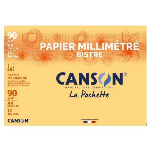 Canson Papier Millimétré A4 90Gr/M², 12 Feuilles