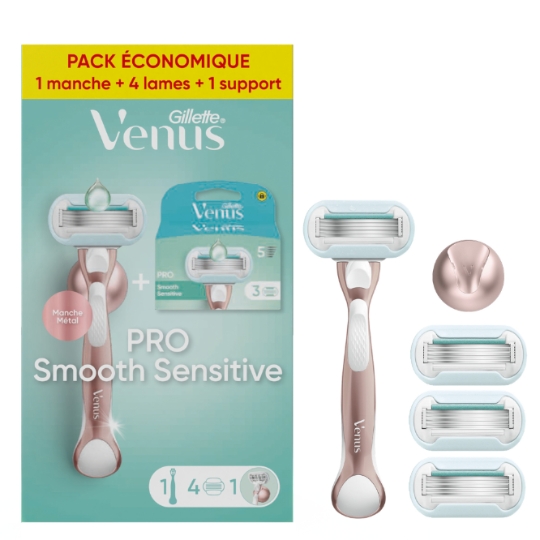 Rasoir Pro Sensitive pour Peaux Sensibles avec 1 Manche + 5 Recharges De Lames De Rasoir + 1 Support De Douche VENUS
