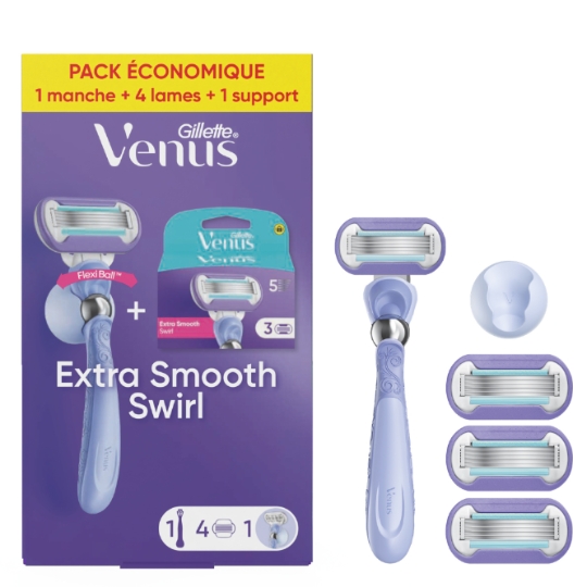 Rasoir pour Femme Extra Smooth Swirl 1 Manche + 4 Recharges de Lames + 1 Support VENUS