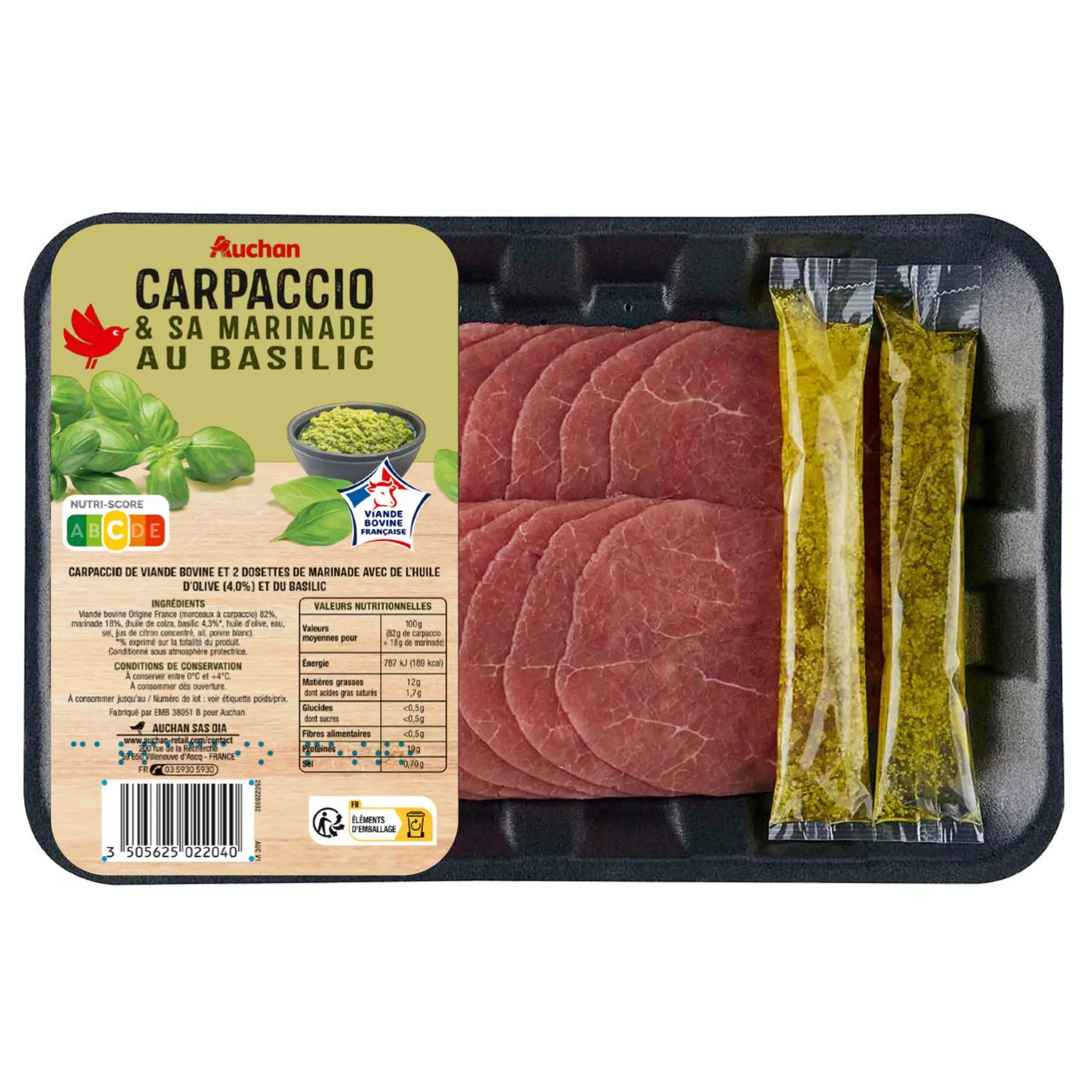 AUCHAN Carpaccio et sa marinade au basilic