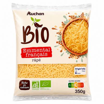Auchan BIO  Emmental râpé, 350g
