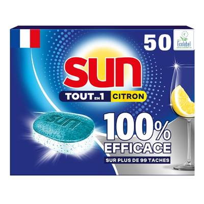 Sun Tablettes lave-vaisselle Tout en 1 Citron, 50 tablettes